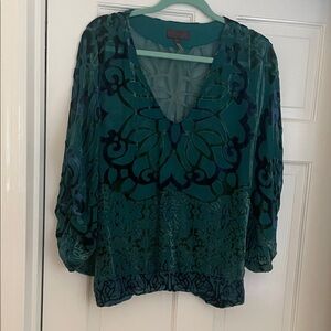 Hale Bob Teal and Navy Blouse